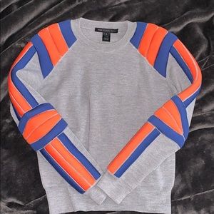 Marc By Marc Jacobs Gray Sweater with Vibrant Blue and Orange Stripes